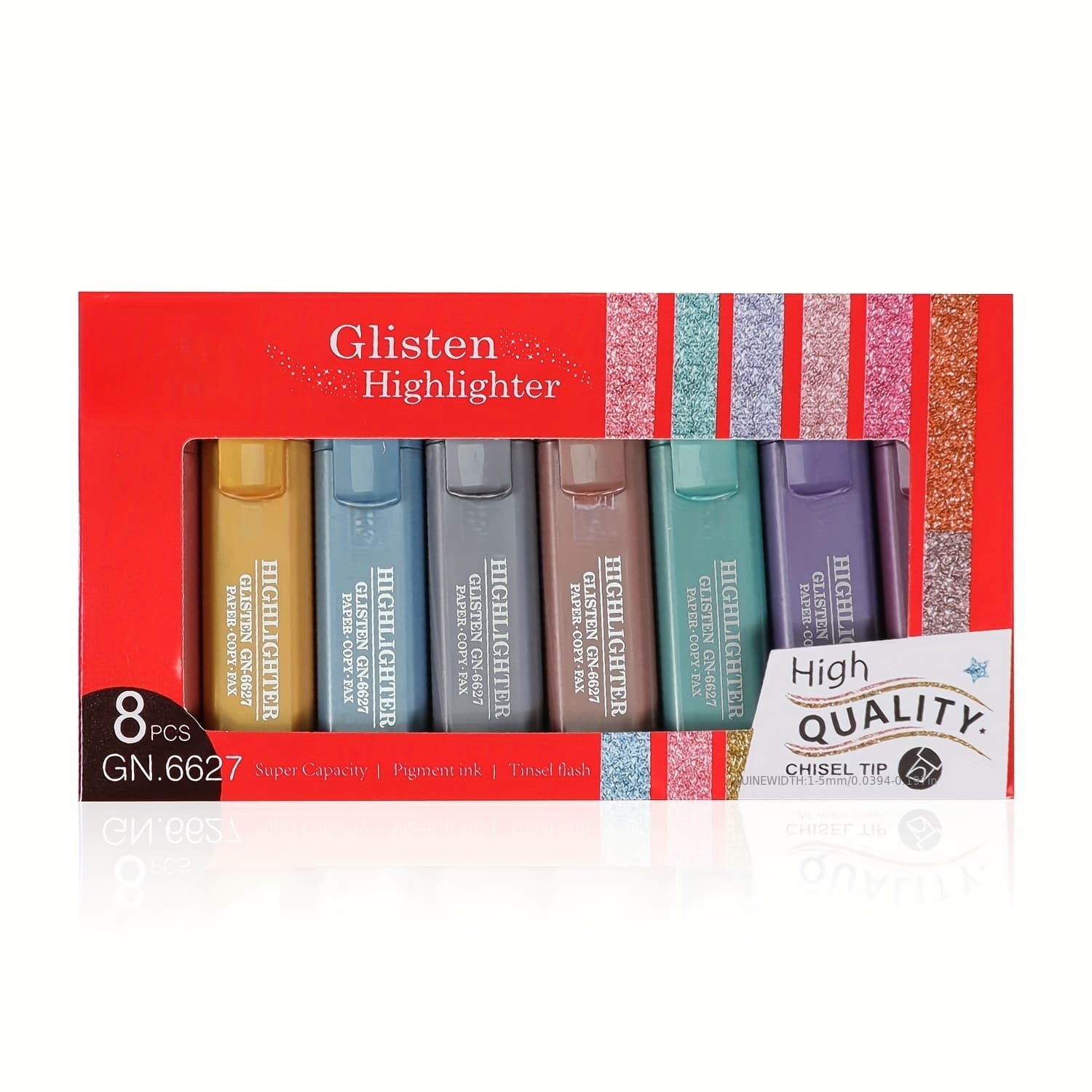 TEMU 8 Colour Highlighter, Metallic Glitter Highlighter, Slant Tip Glitter Marker, Drawing Pen, Water Based Marker, Suitable For Drawing And Doodling, Handbook Journaling, Key Marking.
