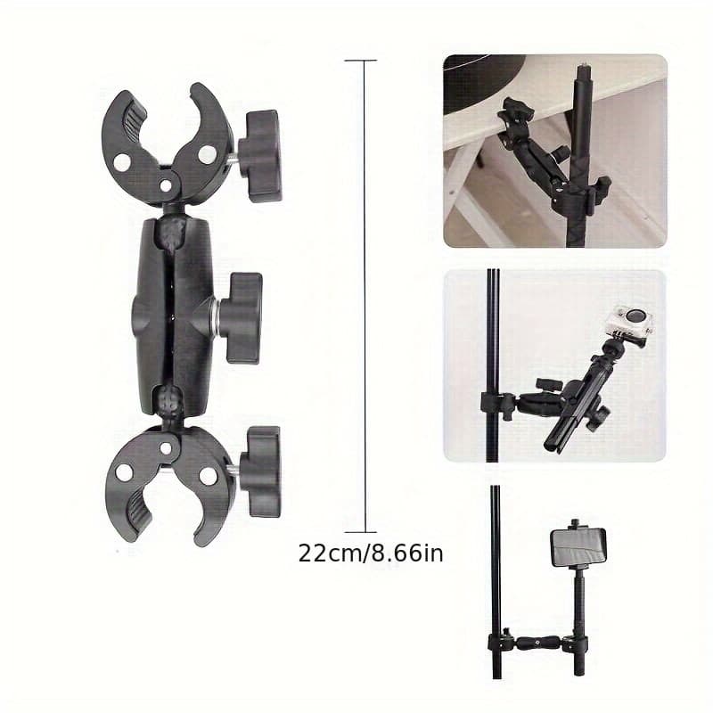 TEMU Camera Clamp Mount For Adapter Double Head Multifunction Holder For Motorcycle Photography Light Fixture Bracket Umbrella Selfie Stick Reflector