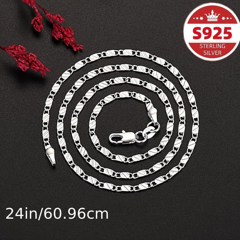 TEMU 2d Flat - Elegant Flat Chain Necklace Made Of S925 Sterling Silver, Measuring 20-24 Inches - Features A Bohemian With A Clasp, Ideal For Everyday Use And Special Occasions, Women's Accessory