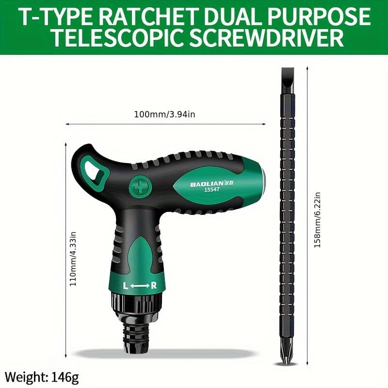 TEMU Versatile T-handle Ratchet Screwdriver - , Strong Magnetic Head For , Ideal For Home Repairs & Diy Projects