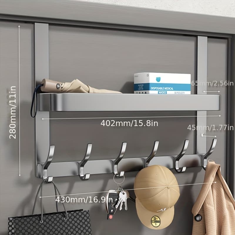 TEMU 1pc Versatile Over-the-door Hook With Storage Shelf - Carbon Steel, Wall Mounted Organizer For Bedroom & Bathroom, Shelves