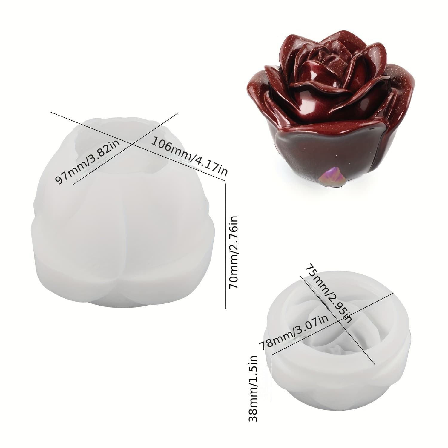 TEMU Rose Flower Storage Box Silicone Mold - Resin & Gypsum Casting Kit For Jewelry, Home Decor, And Wedding Favors