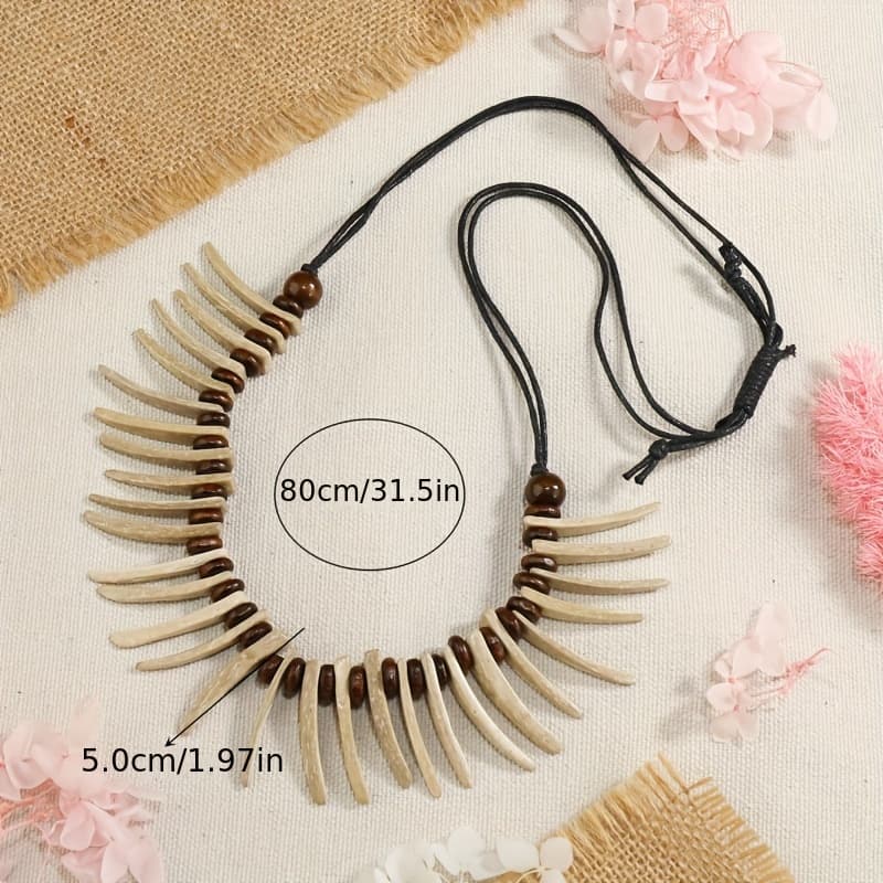 TEMU A Vintage Tribal-style Necklace Made Of Real Wolf Teeth, Handcrafted With Beads, Suitable For Men And Women