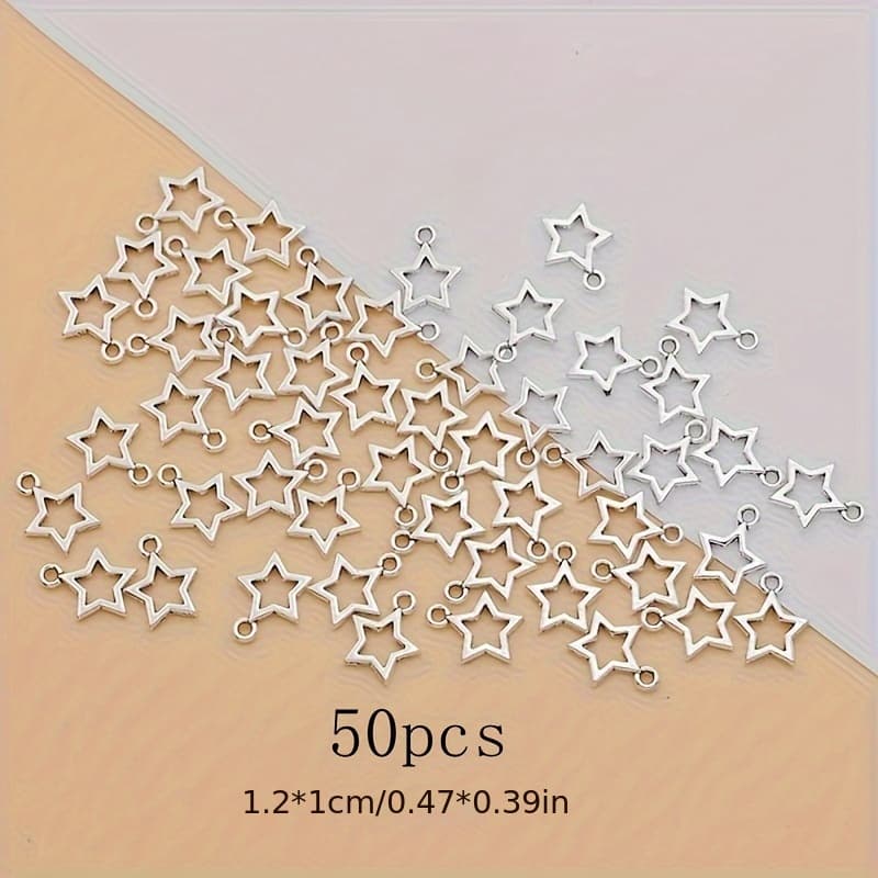 TEMU 50pcs 20pcs Hollowing Star Charm Alloy Hollow Ancient Silvery Tibetan Silvery Making Bracelet Earrings Necklace Hollow Star Pendant Handmade