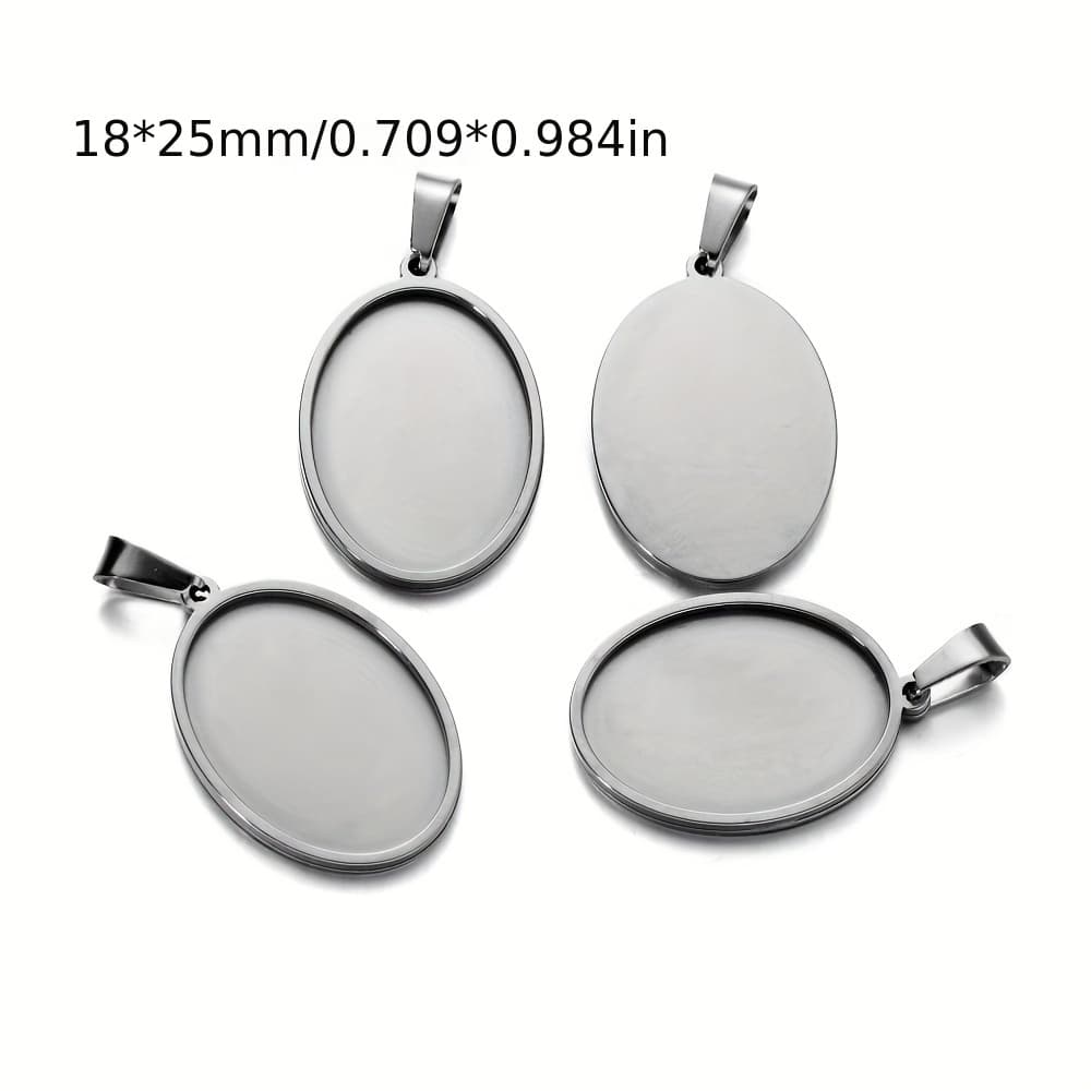 TEMU 5pcs/lot Stainless Steel Pendant Blank Setting Oval Cabochon Base Cameo Charm Pendant For Diy Pendants Jewelry Making Supplies