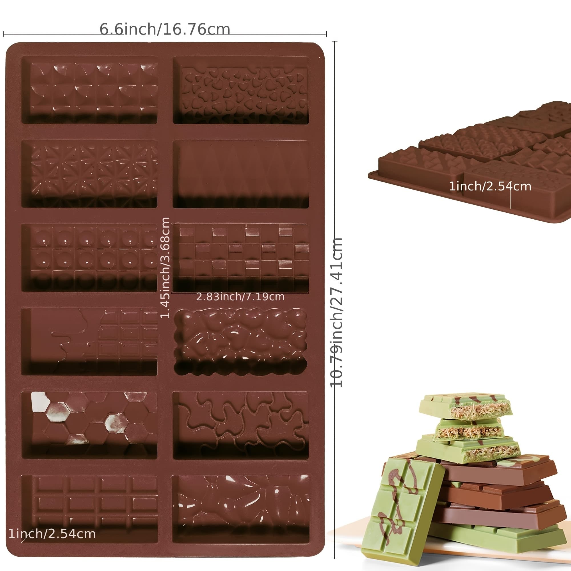 TEMU 2 Dubai Chocolate Bar Pistachio Molds, Dubai Chocolate Bar Pistachio Filled Candy Bar Molds, Large Separation Chocolate Molds, Ice Cube Molds.