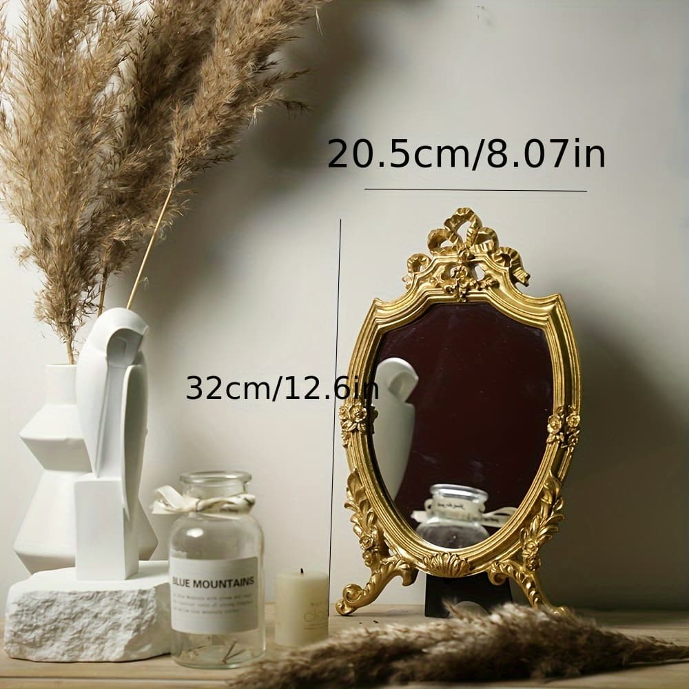 TEMU French Vintage Makeup Mirror Court Style Carving Ins Wind Desktop Table Vanity Mirror