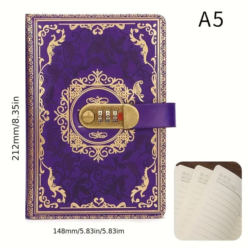 TEMU A5 Vintage Diary With A Password Lock, Thick Pu Leather Notebook With 200 Pages, Ideal For Creative Ledger Use, Office Supplies, Password Management, Student Note-taking, And Holiday Gifts
