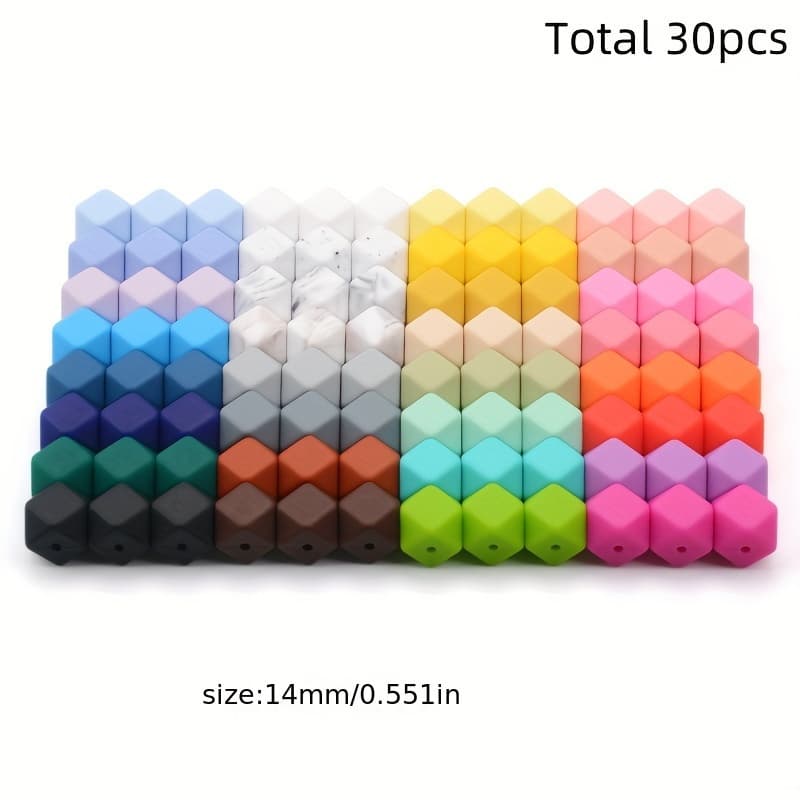 TEMU 30pcs Hexagonal Silicone Beads 14mm 17mm Mixed Colors Polyhedral Loose Beads For Crafting Bead Pens Lanyards Etc