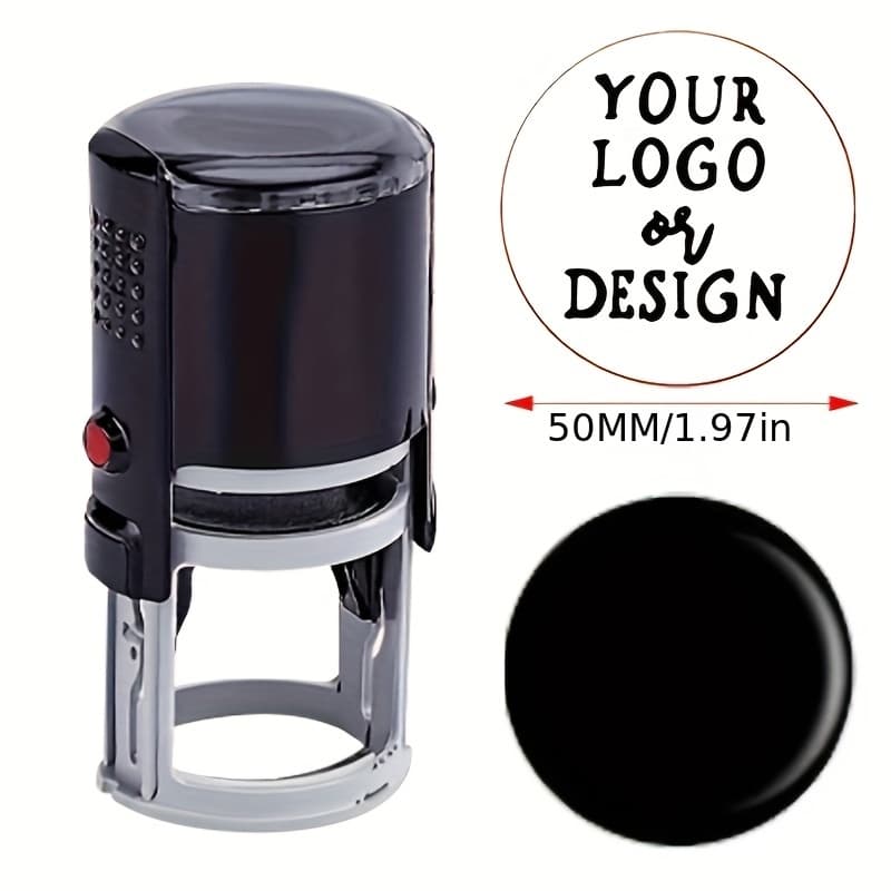 TEMU Custom Logo Stamp - Personalized Image Self-inking Stamp - Reusable Business Stamp With Custom Text & Design - Automatic For Office, Documents, Crafts