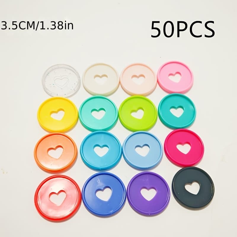 TEMU 50 Plastic Binder Discs, 16 Colors Plastic Binding Plan Expander Disc Book Ring 3.5cm Heart-shaped Binder Ring For Extra Pages, Notes Or Artwork.
