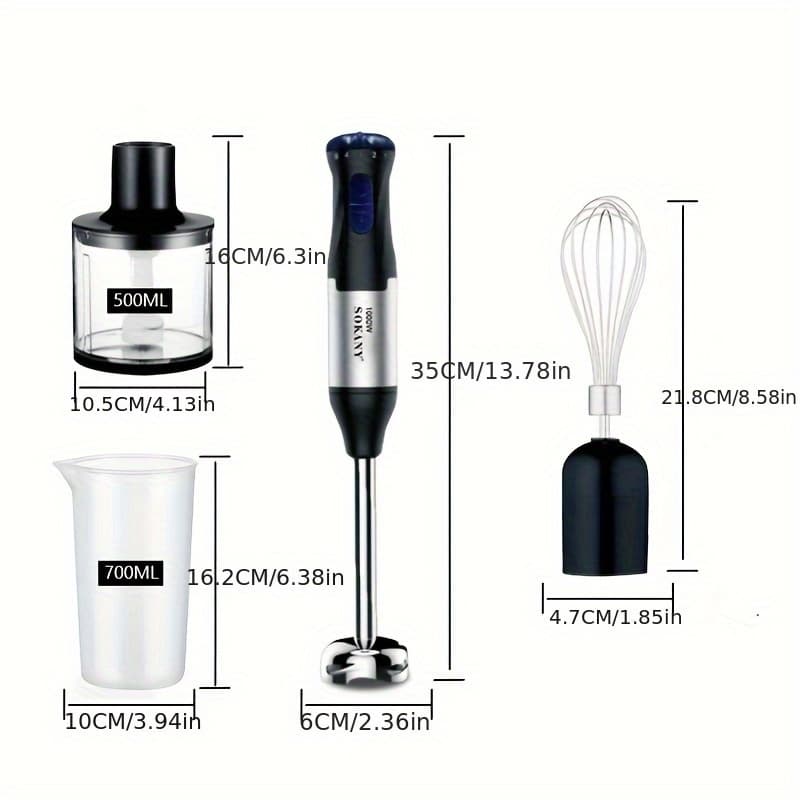 TEMU 1000w Hand Blender, Blender With 5 Mixing Speed, Electric Handheld Blender Portable Stick Mixer With Stainless Steel For Soup, Smoothie, Puree, Baby Food