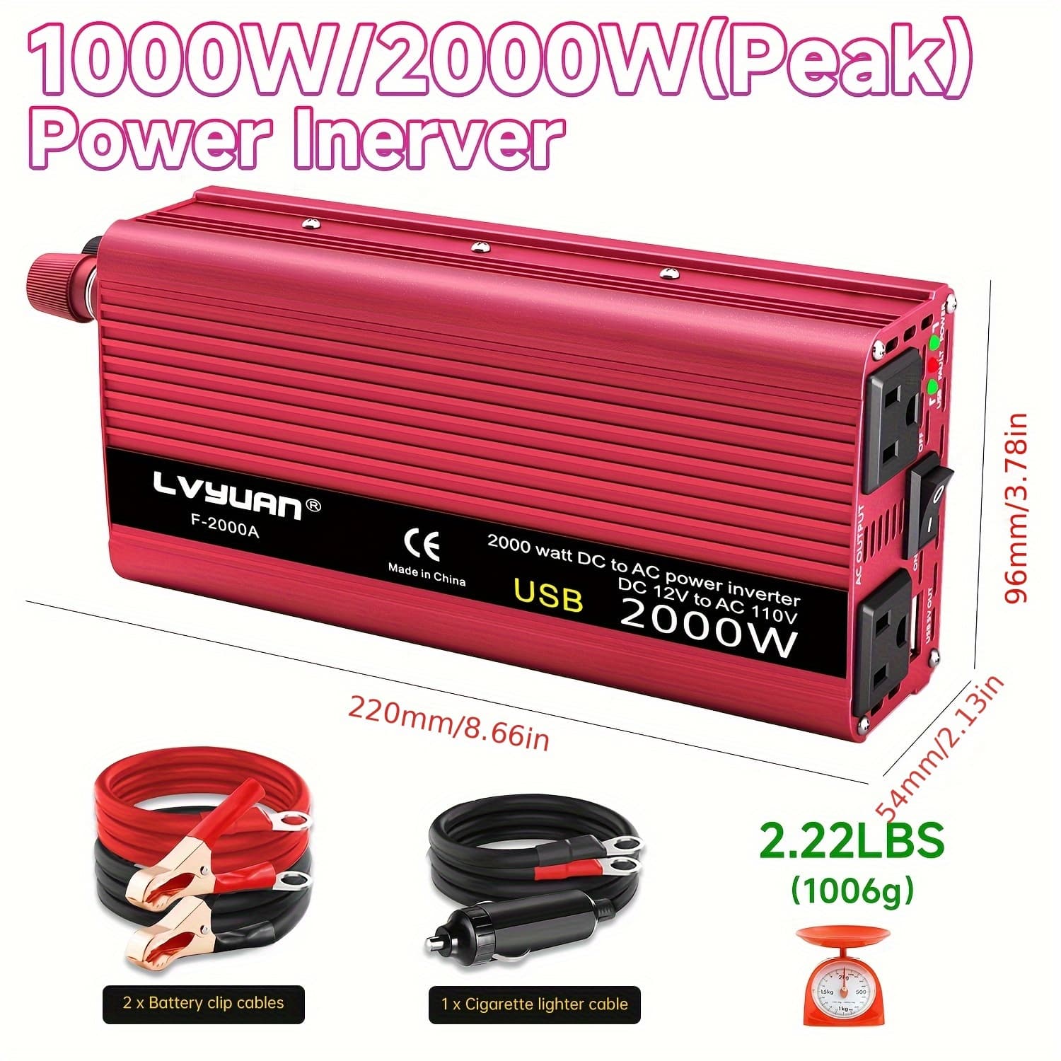 TEMU Lvyuan 1000w/2500 Watt/5000w() Inverter Pure Sine Wave Inverter 12v To 110v To Ac With Lcd Display, 3 U.s. Outlet, Usb Charger Ports, Car Power Inverter For Boatvehicles, Rv, Outdoor, Home