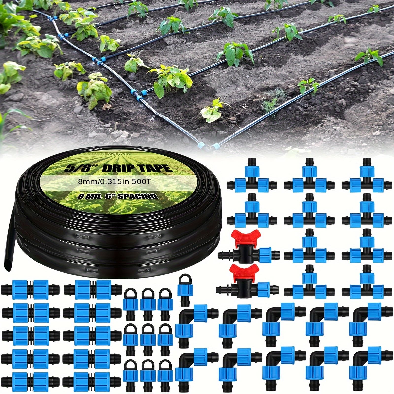 TEMU 500 Ft 5/8 Inch Irrigation Tubing Kit 8 Mil 6" Hose Garden Landscape Irrigation System Automatic Equipment For