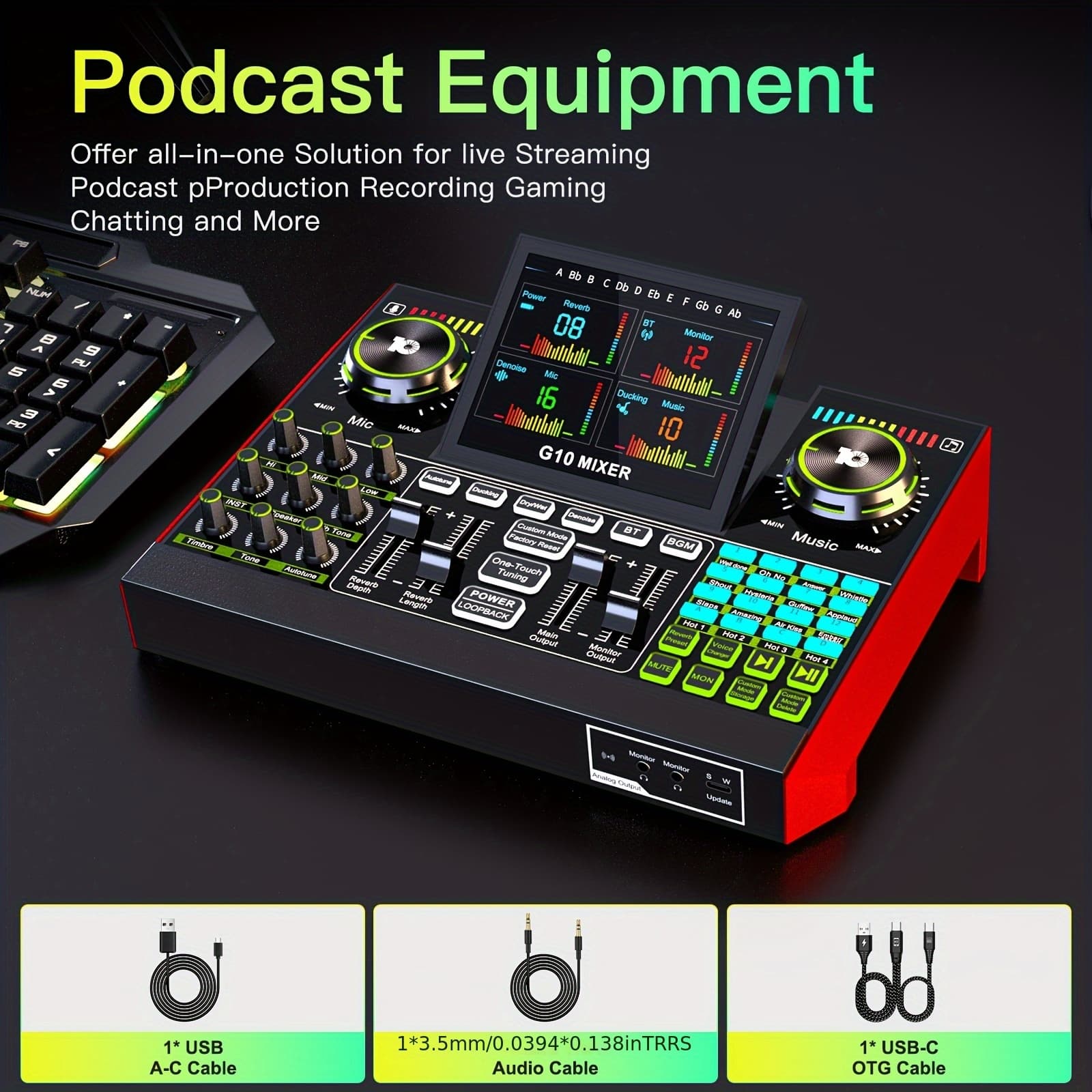TEMU Tenlamp G10 -channel Audio Interface And Dj Mixer | 48v Power | Usb Sound Card For Pc/phone Live Streaming, Ktv, Gaming, Recording