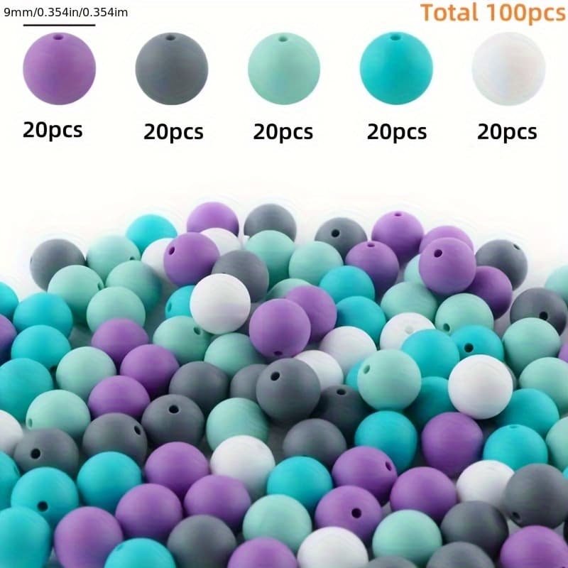 TEMU 100 Silicone Beads, 5 9/12/15mm Round Loose Beads, Used For Jewelry Making, Keychains, Bracelets, Pen Decoration, Decorative Silicone Bead Set