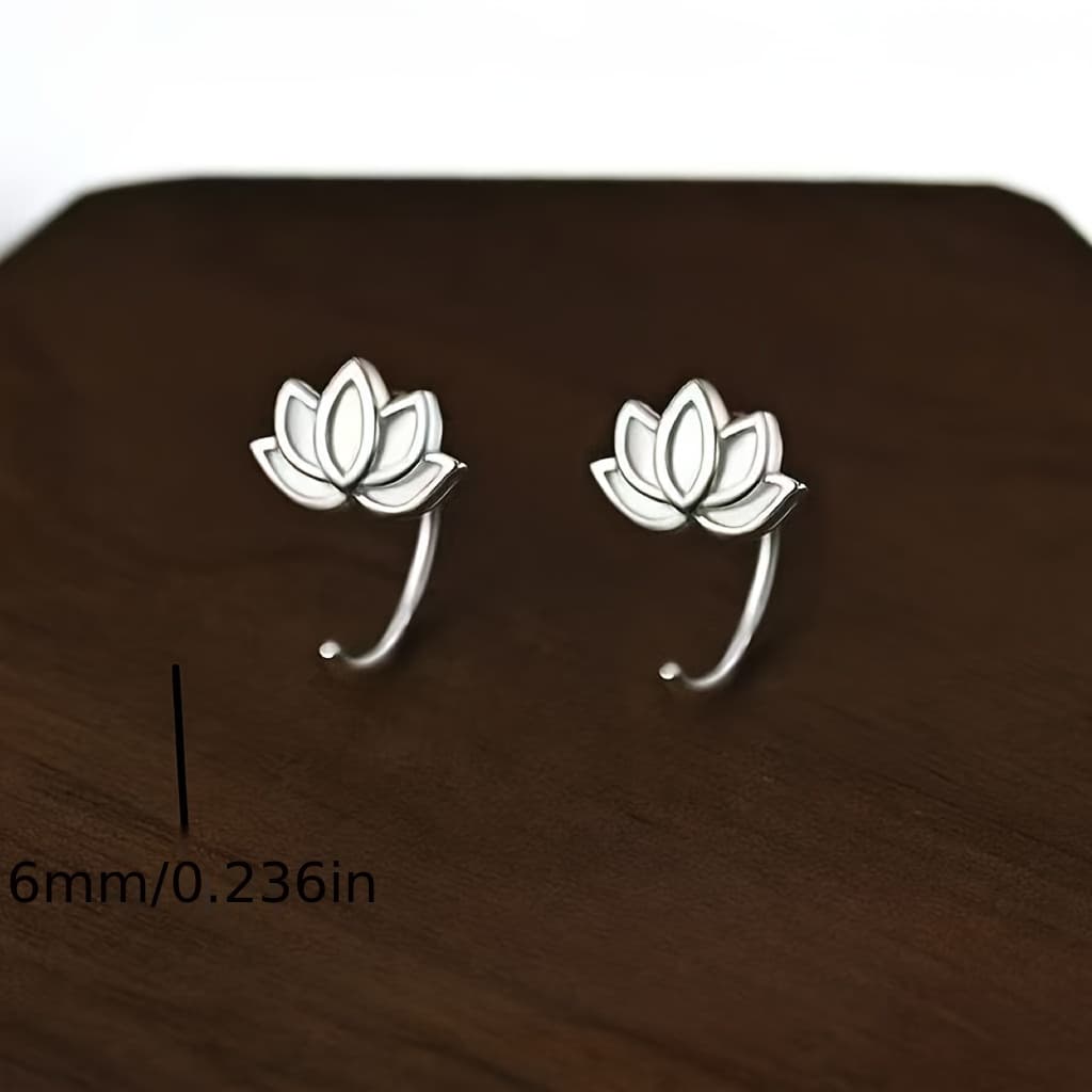 TEMU S925 Sterling Silver Lotus Earrings, Retro , Daily , Suitable For Daily Dating Earrings