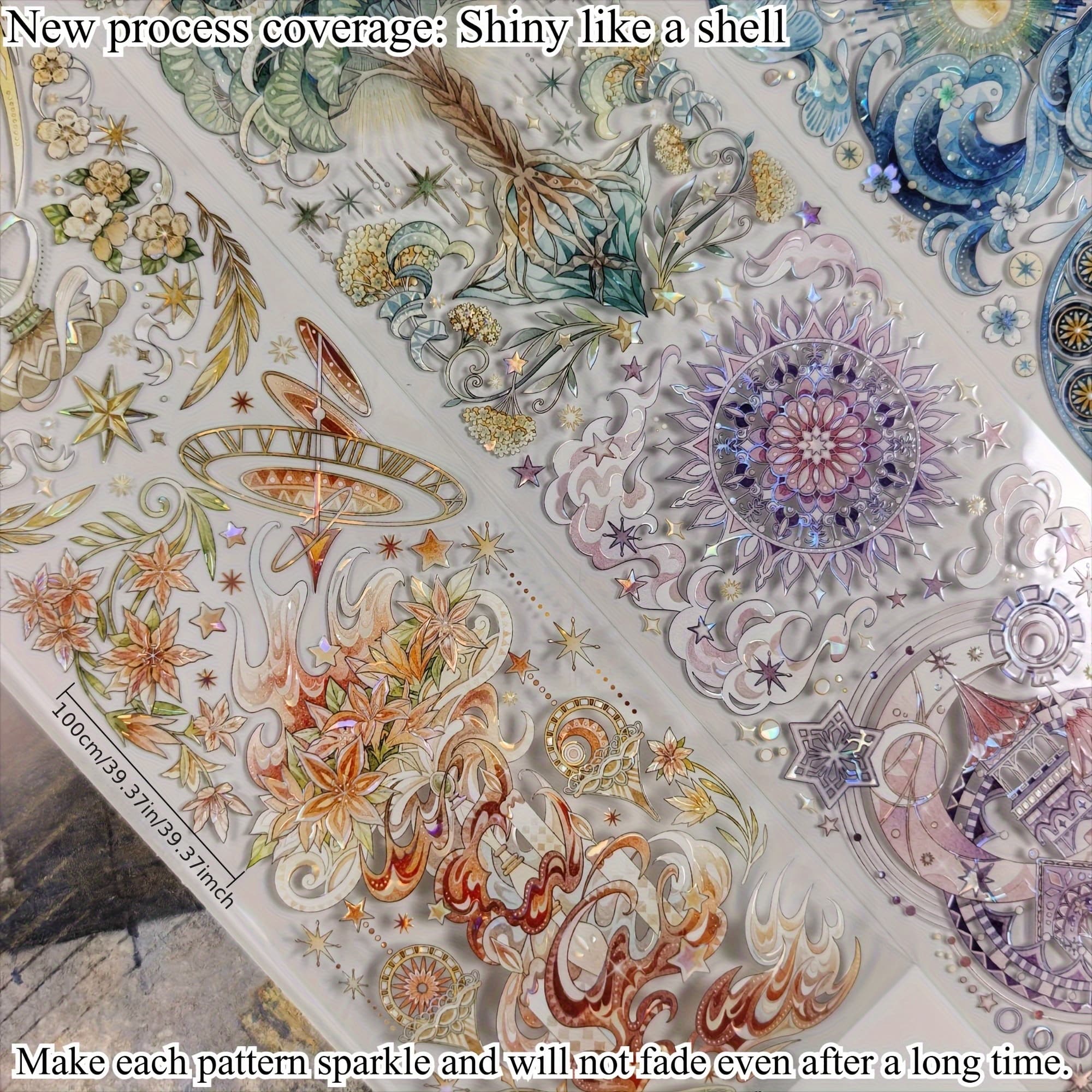 TEMU Edition Premium Hand Account Washi Tape Eternal Dusk Multicolor Background Shell Pet Material Account Flow Linen Sticker-6.5cm X 100cm