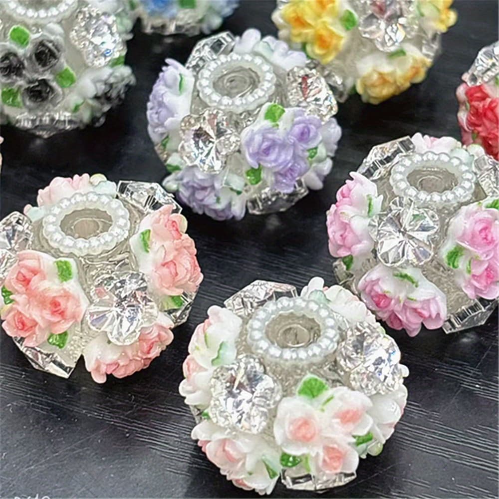 TEMU 5pcs/set Multicolor 25mm Artisan Rose Five-petal , 3d Layered With Sparkling Accents And Embellishments For Diy Beaded Pens, Phone Straps, Car Charms, Adult Craft Supplies