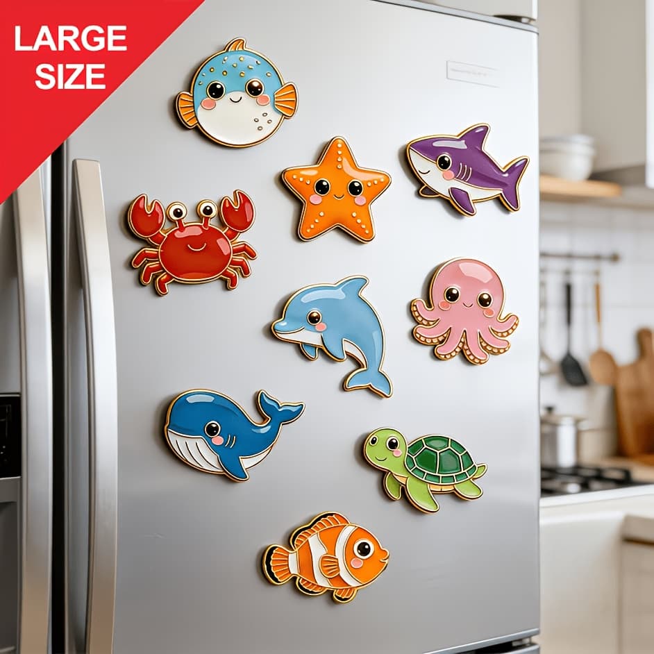 TEMU 9pcs Large Sea Animal Fridge Magnets Suitable For Kitchen, Office Whiteboards, Decor With, Tuna, Crab, Fish Shapes - Holders For Refrigerator, Lockers, For Home Decoration (no)