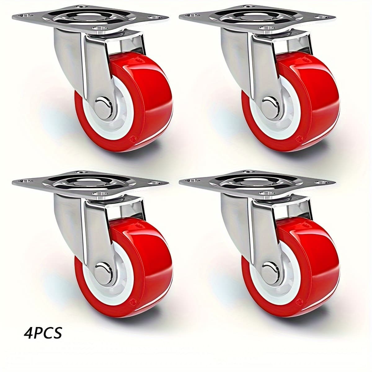 TEMU 4pcs Heavy-duty Stainless Steel Swivel Caster Wheels With Red Polyurethane Tires - No Brake, Ideal For Furniture And Industrial Applications, Industrial Casters|stainless |smooth Rolling Wheels