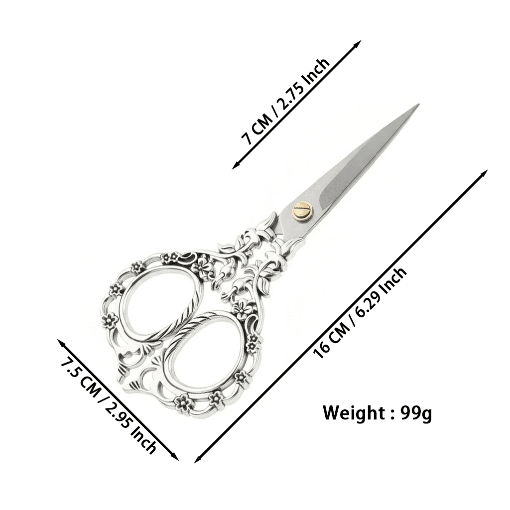 TEMU 1pc 6.3'' Vintage Silvery Elegant Scissors With Floral Inspired Handle Sharp For Crafting Sewing Ergonomic
