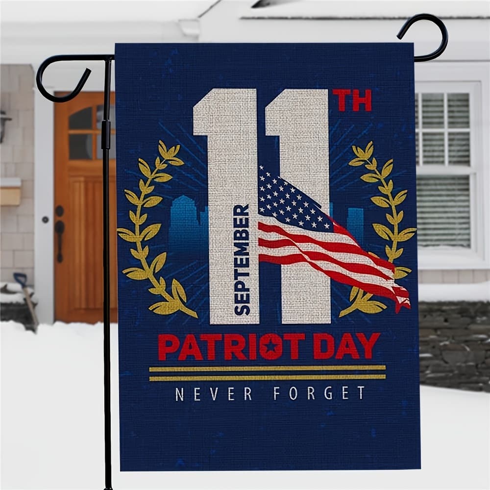 TEMU Patriotic Day Garden Flag - 30.48x45.72cm Double-sided Burlap Outdoor Memorial Flag With "never " Design, American Flag & Branches, Patriotic Decor, Garden Flags For Outside