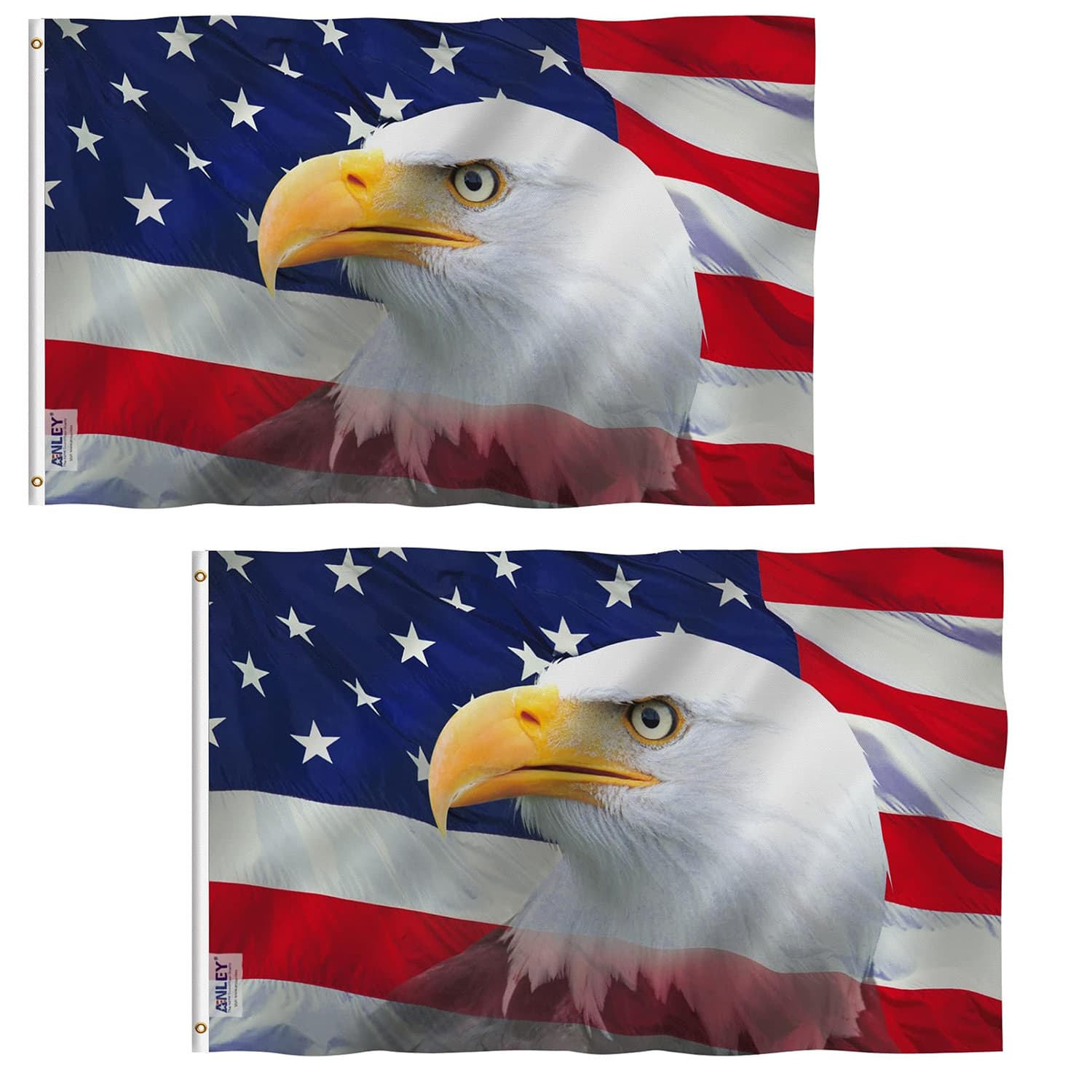 TEMU 2pcs Patriotic Bald Eagle Decorative Flags - 3x5ft, Vivid & Fade-proof Colors, Durable Polyester With Brass Grommets, Double-stitched For Outdoor Use - Ideal For Low Wind Areas, Eagle Flag