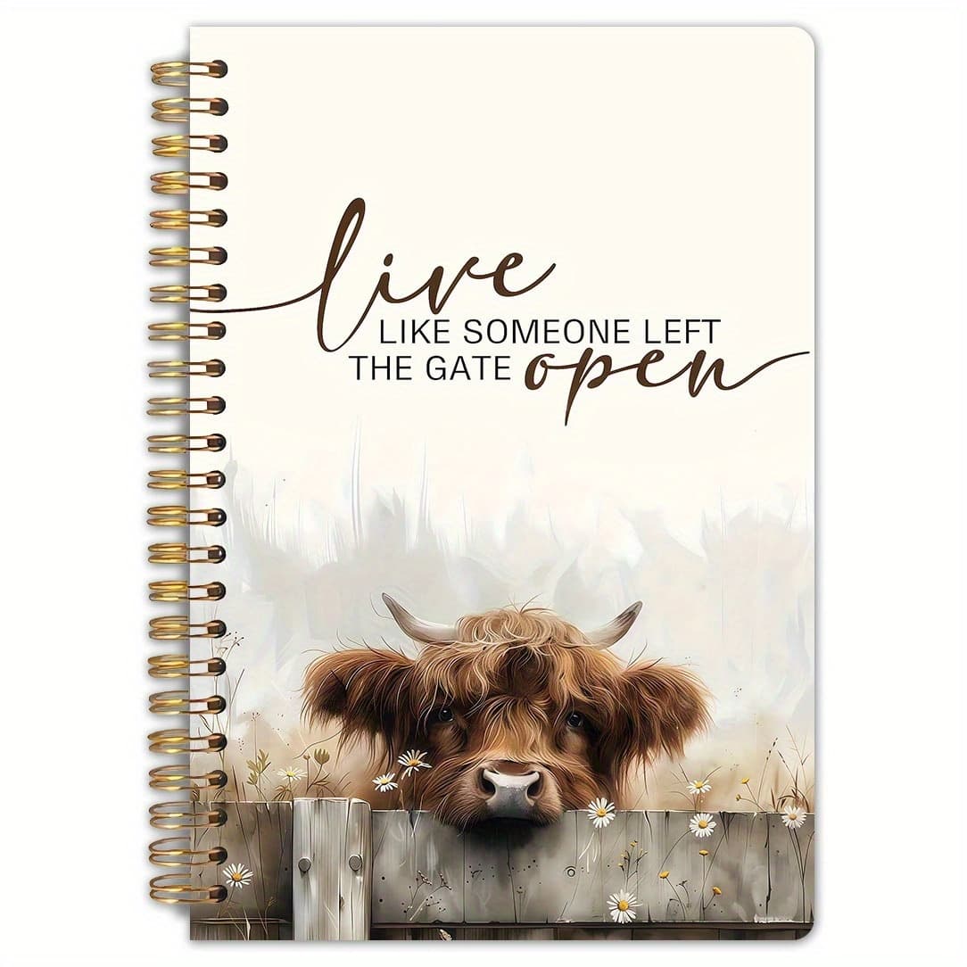 TEMU 1 Highland Cow Notebook - 13.97x21.08cm Rustic , Double-sided Paper, Durable Binding, Perfect Gift And , Farmhouse Aesthetic Journal With Sturdy Cover, , Cow Decor, Highland Cow Supplies