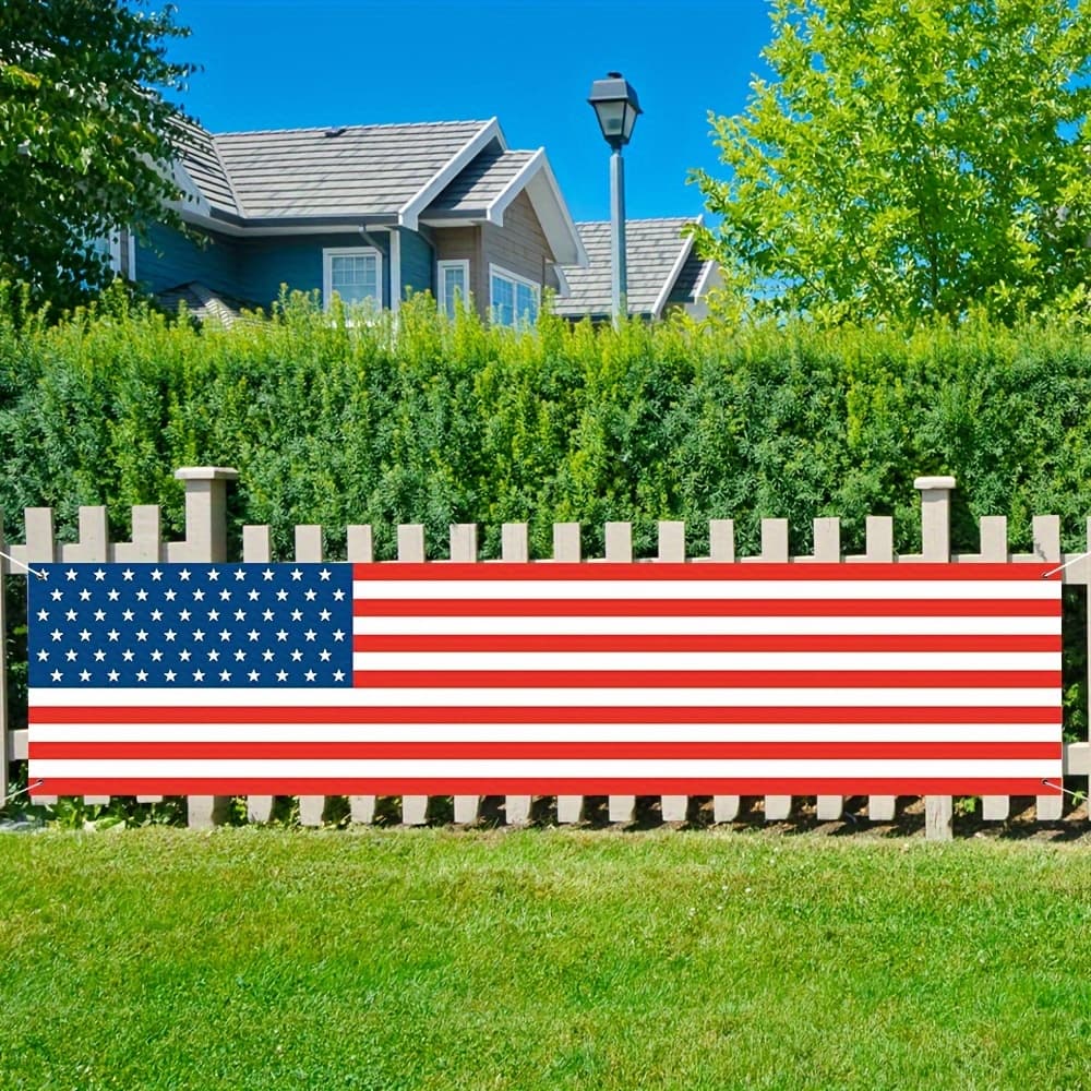 TEMU 1pc, American Flag Banner, Memorial Day Patriotic Day Decorative Banner Decorate Front Patio Lawn Indoor And Outdoor Party Decorations