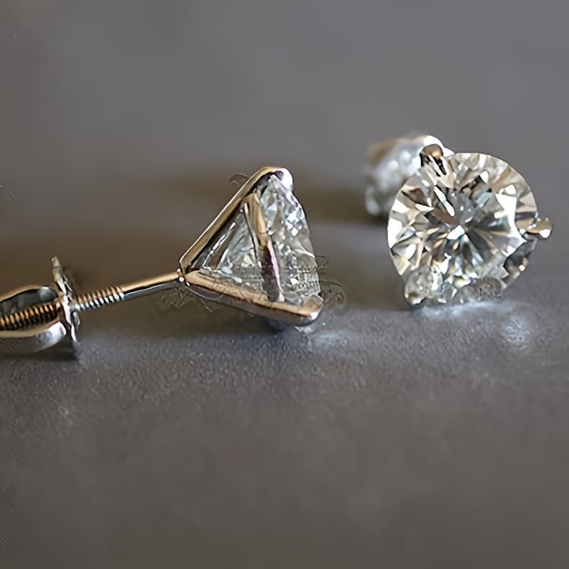 TEMU 1pair 925 925 Silvery 7mm Round Cubic Synthetic Cubic Zirconiaia Stud Earrings For, Screw Back Earrings, Valentine's Day Engagement Jewelry Gift