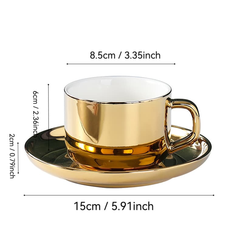 TEMU European Style Minimalist Gold-plated Ceramic Set Of 1 Cup And 1 Saucer - Small Luxurious Coffee And Tea Set, High-end Glazed Drinking Cups, Suitable For Home And Cafes, Elegant Afternoon Tea Set