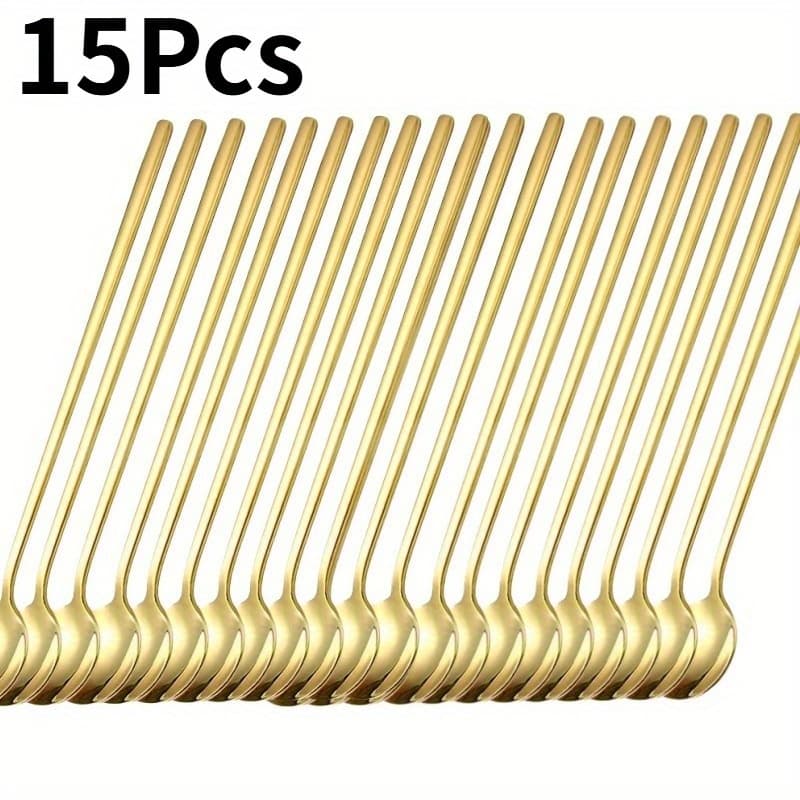 TEMU 15pcs Long Handle Stirring Small Round Spoon Coffee Spoon, Teaspoon, Stainless Steel Long Handle , Round Spoon, Dessert Spoon, Stirring , Hot Chocolate Iced , Restaurant/cafe Use