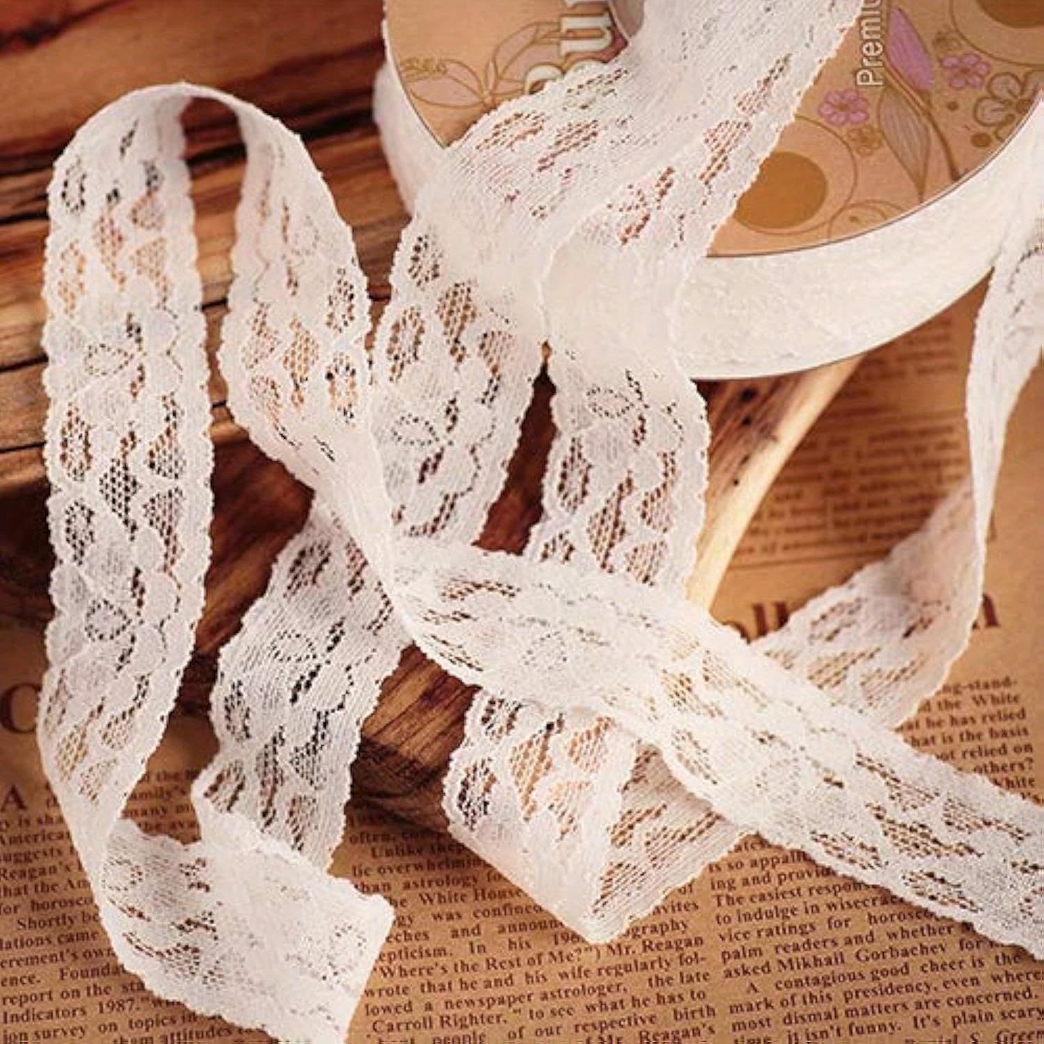 TEMU 2.5 Cm Wide X Of Elastic Floral Pattern White Lace Ribbon For Decoration, , And Crafts