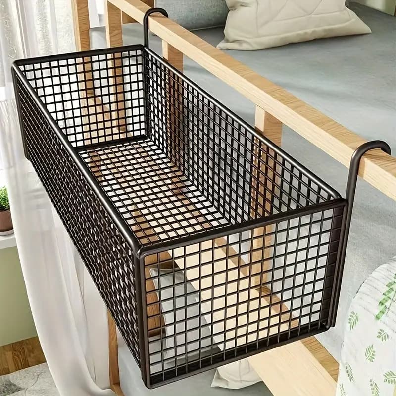 TEMU Cast Iron Door Hanging Basket, Black Woven Mesh Storage Organizer With Sturdy Metal Frame, Space-saving Hanging Shelf For Bedroom Closet Storage, Shelf Baskets