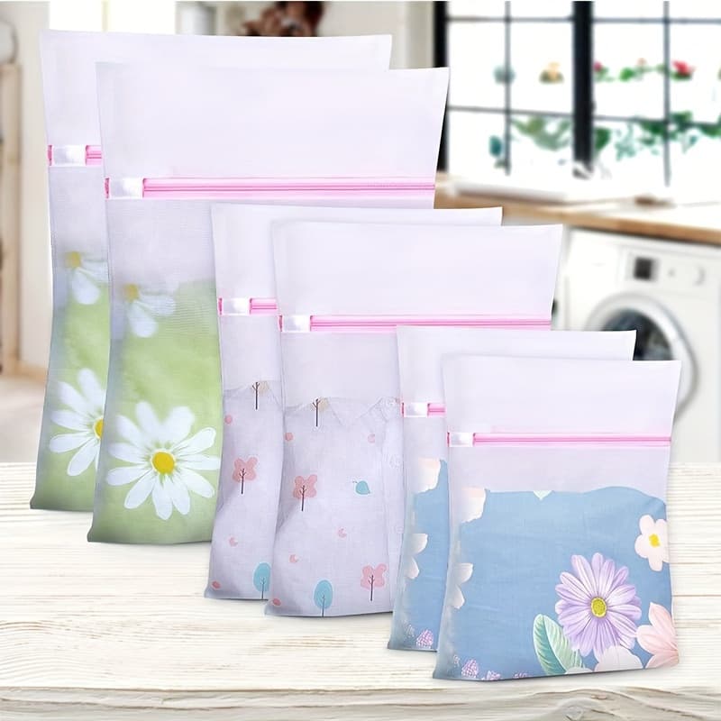 TEMU 6pcs Premium Mesh Laundry Bag With Durable Zipper-3 Sizes, Suitable For Travel Organizing And Delicate Washing(2 Large, 2 Medium, 2 Small), Laundry Bags