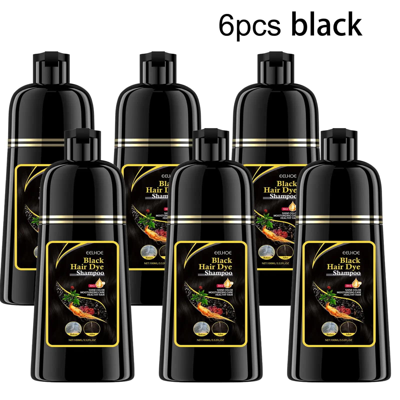 TEMU 6pcs Set Of Black/brown Cooling Shampoo Suitable For Long Hair, 3-in-1 Shampoo, Conditioner And Cooling Shampoo, Unisex Natural Hair Dye Shampoo, Halloween, Christmas Gift