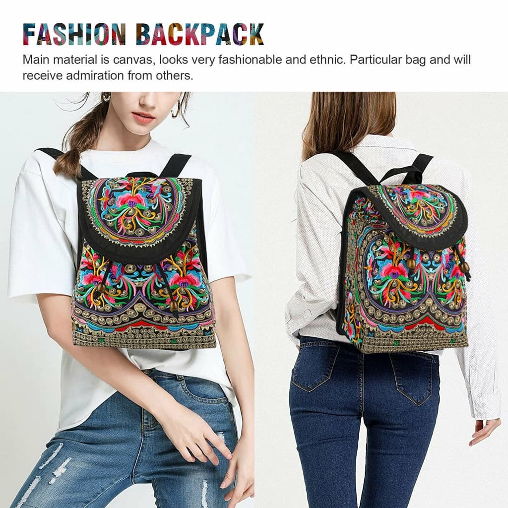 TEMU Gudaobell Vintage Embroidered Women's Backpack, Ethnic Style Travel Bag, Tote Shoulder Bag