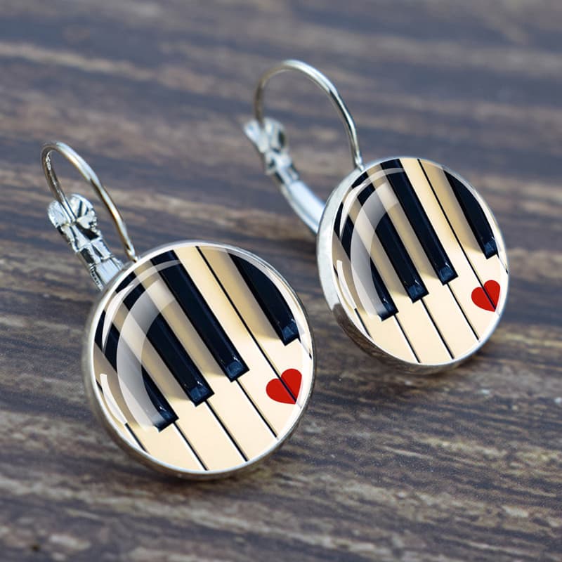 TEMU Musical Instrument Glass Earrings Piano Guitar Clarinet Music Notes Silvery Color Hoop Earing Women Jewelry