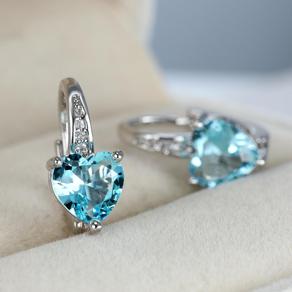 TEMU 1pair Birthstone Hoop Earrings Heart Cut Red Yellow Blue Green Stone Drop Earrings Heart Shaped Clip On Earrings Gift