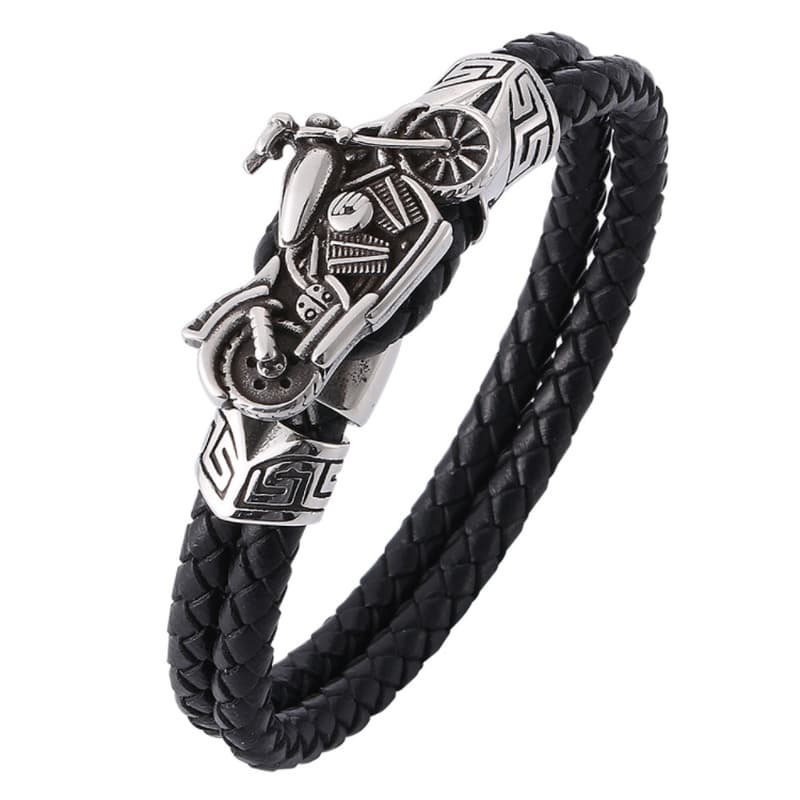 TEMU Retro Distressed Metal Motorcycle Look Double Layer Hand Woven Bracelet | Men's Jewelry, Leather, Non-magnetic