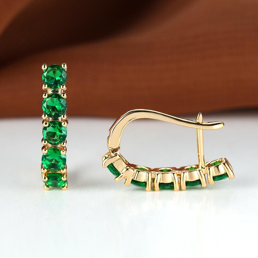 TEMU Delicate Round Cut Green Stone Drop Earrings 5 On Earrings Women Golden Color Versatile Fine Gift Love Jewelry Daily Party Earrings