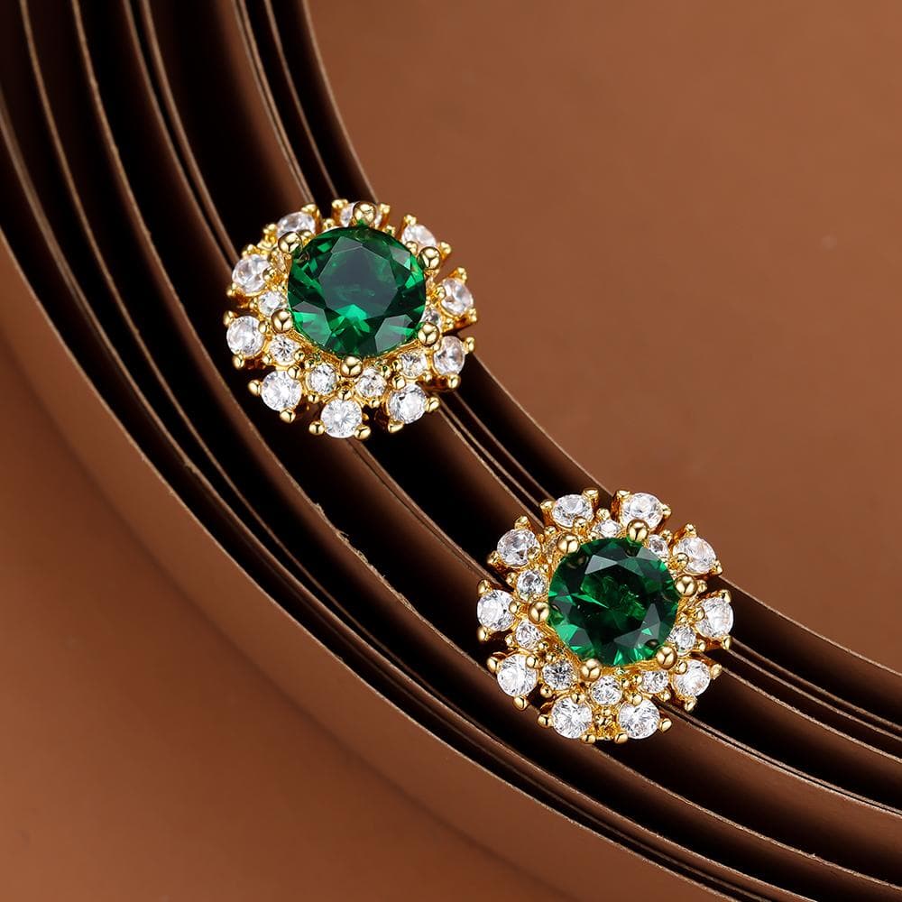 TEMU White Stone Stackable Small Ear Studs Jewelry Green Round Stone Stud Earrings Vintage Golden Color Wedding Earrings For Women Party