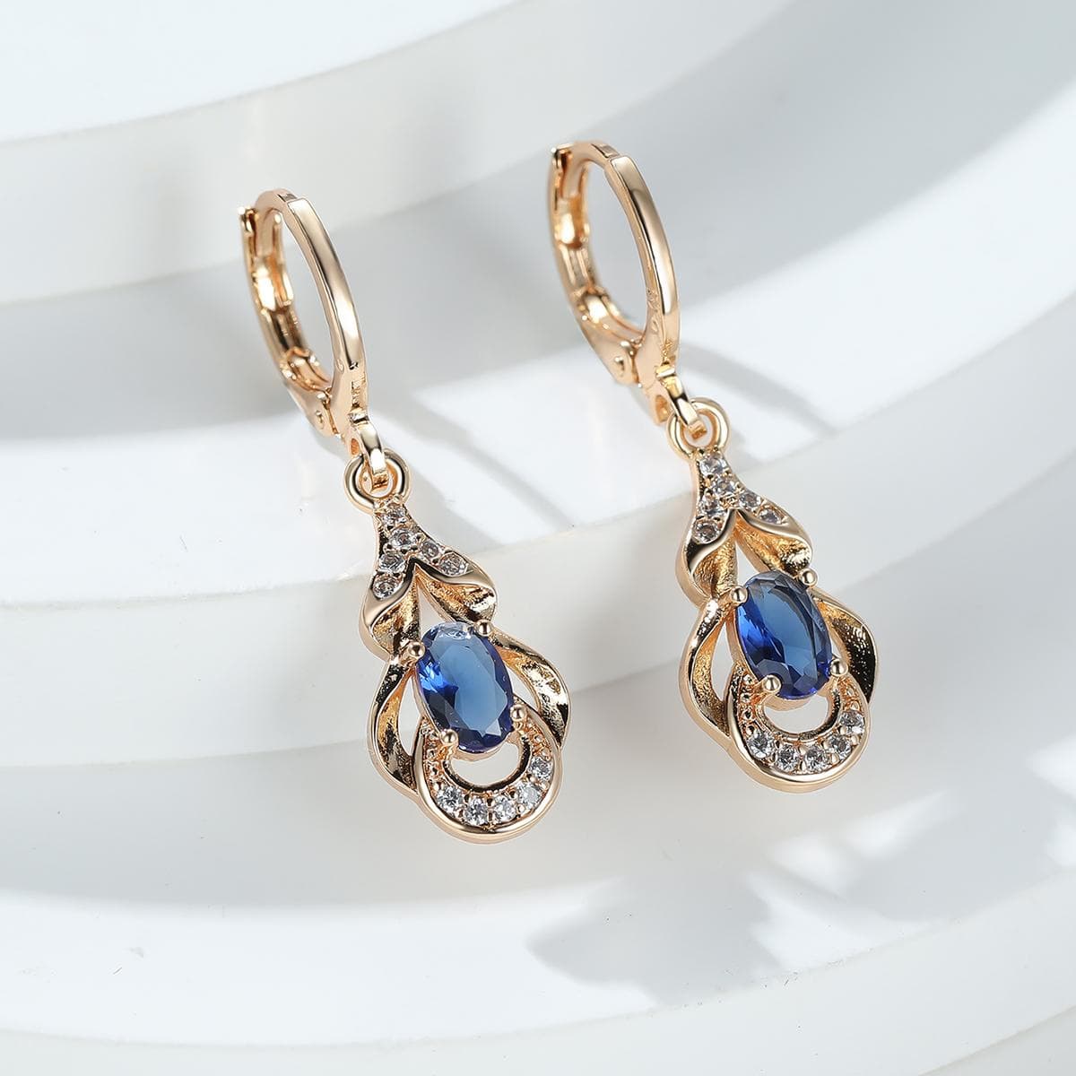 TEMU Vintage Bohemian Ethnic Style Kc Golden Plated Water Drop Earrings Oval Cut Blue Stone Drop Earrings Women Dangle Hook Earrings Jewelry