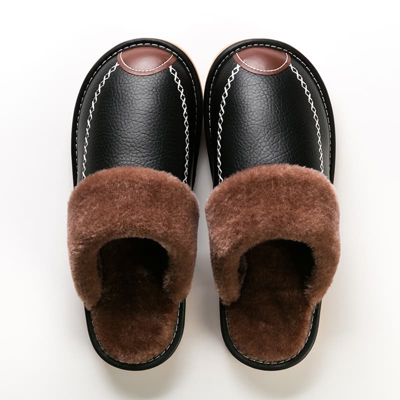 TEMU Men's Pu Slippers Black Slip-on Men Pu Slippers New Winter Warm Indoor Slipper Shoes Warm Slippers Soft Sole For Indoor