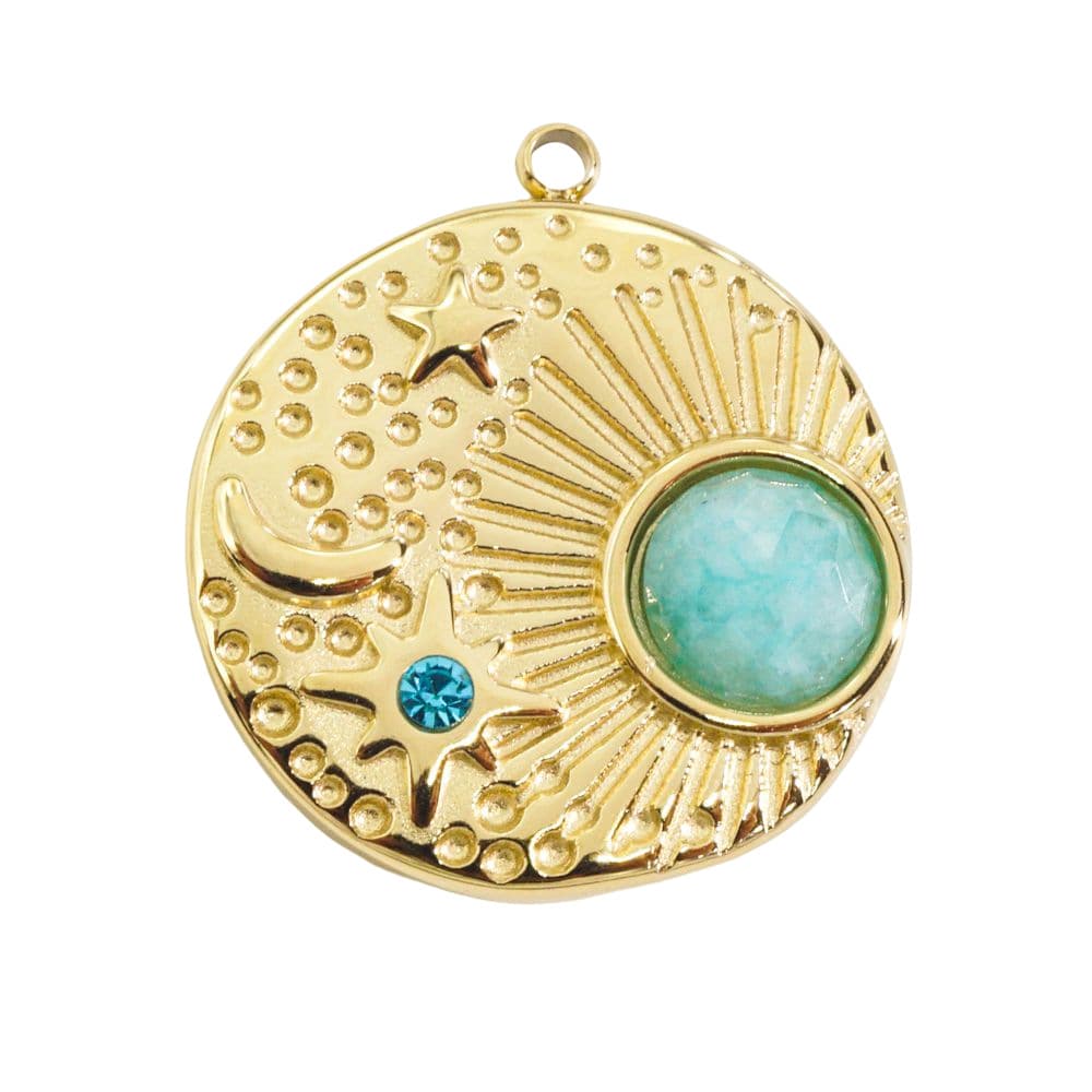 TEMU 1pc 20mm 14k Gold Plated Stainless Star Moon Round Pendants | Charms For Necklace, Earring, Jewelry Making
