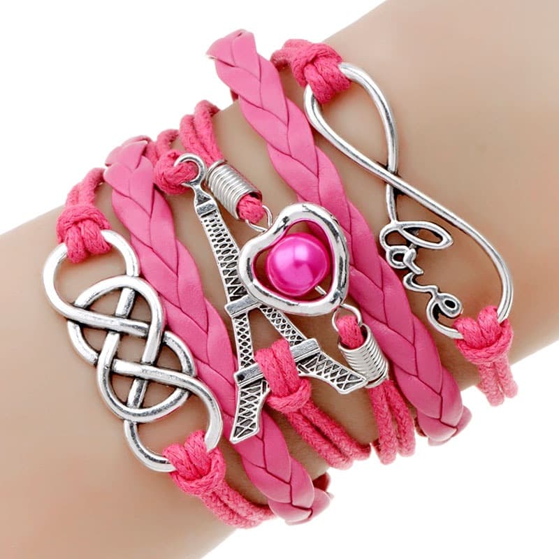 TEMU Chic Multilayer Braided Cord Bracelet With Pearl & Charms - Boho Style, Alloy, Casual Attire Or Parties, Punk Rock Inspired