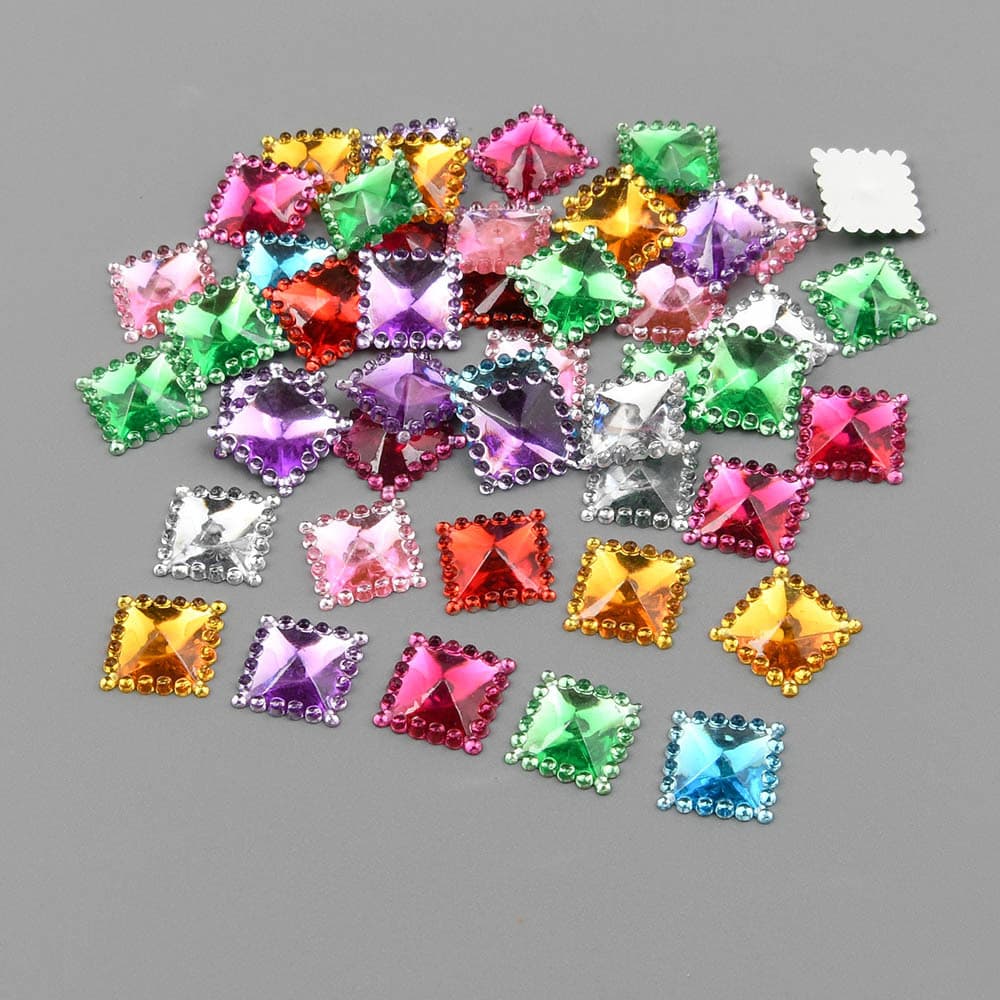 TEMU 100pcs 1.2cm/0.47in Applique Flatback Acrylic Rhinestones Square For Crafts Jewelry Making Wedding Diy Appliques Beads Accessories Stud Earrings No Hole
