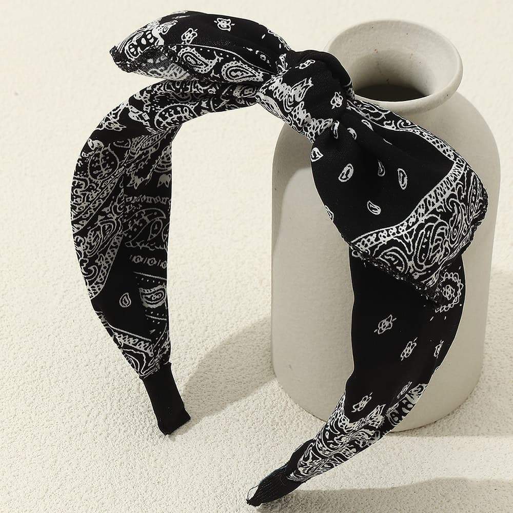 TEMU 1pc Vintage Black White Totem Print Bow Hairband Headband, Elegant Simple, For Teens