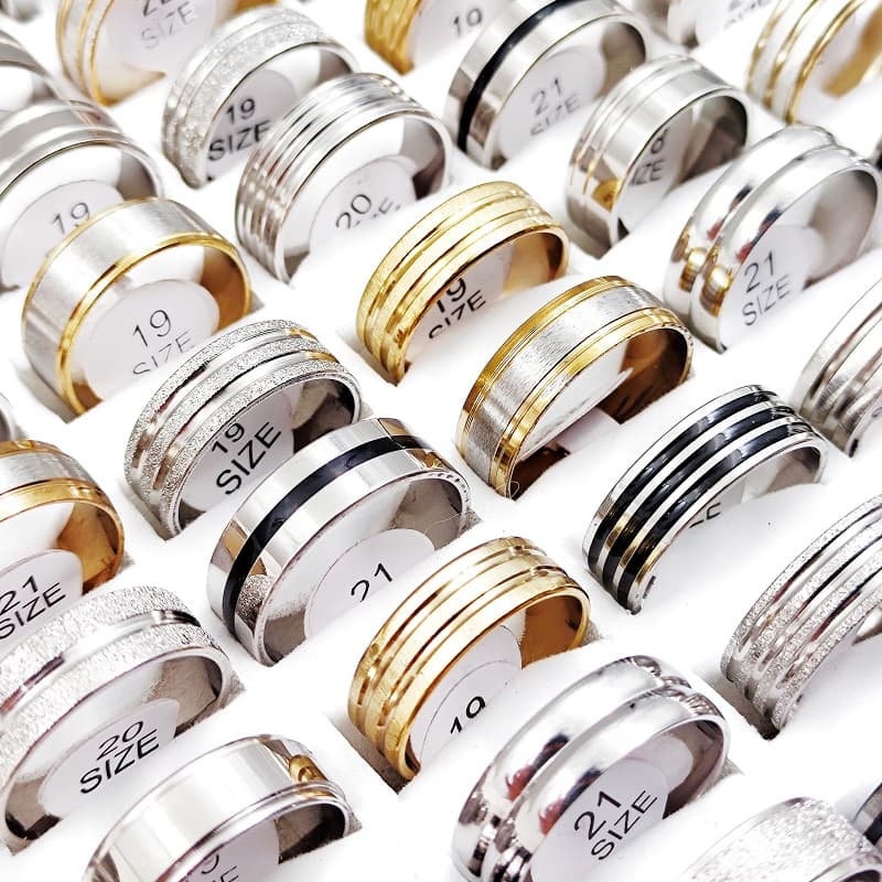 TEMU 20/50pcs Of Stainless Steel Striped Rings For Men And Women, Featuring Classic Fashion And Mixed Charm, Perfect As Jewelry Additions Or Wholesale Gifts